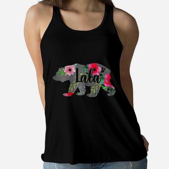 Lala Mama Bear Grandma Gift Floral Ladies Flowy Tank - Seseable