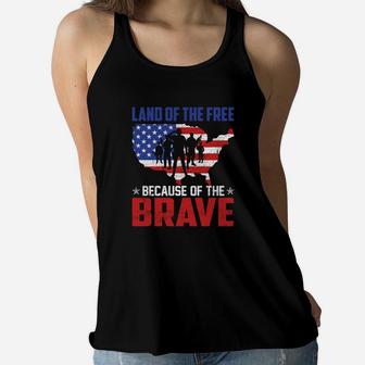 Land Of The Free Because Of The Brave Veteran Women Flowy Tank - Seseable