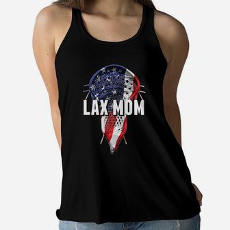 Lax Mom American Flag Lacrosse Stick Lax Gift Ladies Flowy Tank - Seseable