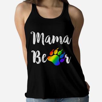 Lesbian Mama Bear Lesbian Mom Gay Pride Rainbow Paw Ladies Flowy Tank - Seseable