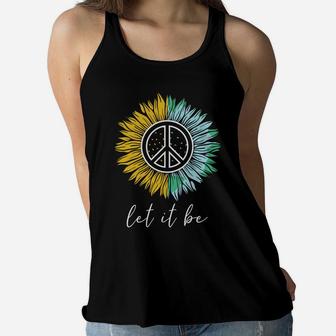 Let It Be Sunflower Earth Peace Sign Hippie Lovers Women Flowy Tank - Seseable