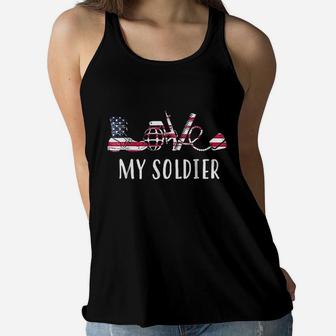 Love My Soldier Proud Us Army Mom Army Wife Ladies Flowy Tank - Seseable