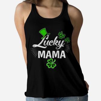Lucky Mama Funny Shamrock Hat St Patricks Day Ladies Flowy Tank - Seseable