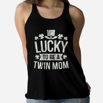 Lucky To Be A Twin Mom Ladies Flowy Tank - Seseable