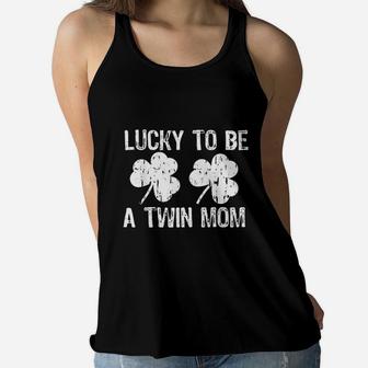 Lucky To Be A Twin Mom St Patrick's Day Ladies Flowy Tank - Seseable
