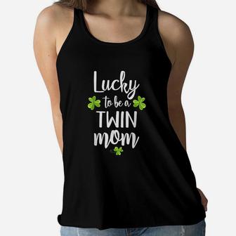 Lucky To Be A Twin Mom St Patricks Day Mom Ladies Flowy Tank - Seseable