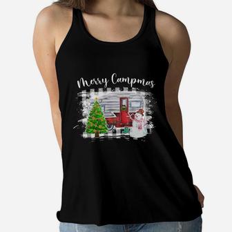 Make This Happy Christmas Holiday With Camping Snowman Christmas Plaid Women Flowy Tank - Seseable