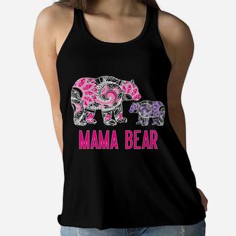 Mama Bear Floral Mama Bear Baby Bear Mandala Purple Ladies Flowy Tank - Seseable