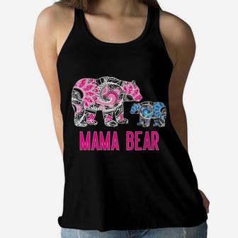 Mama Bear Floral Mama Bear With Baby Bear Mandala Ladies Flowy Tank - Seseable