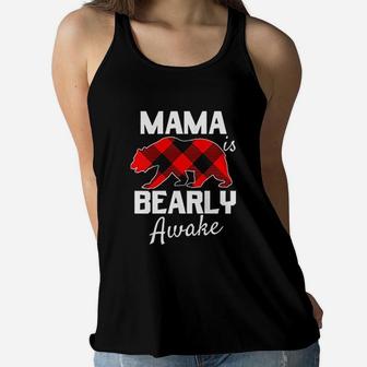 Mama Bear Is Bearly Awake Ladies Flowy Tank - Seseable