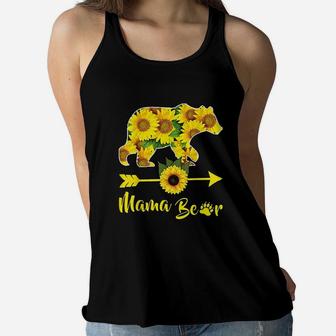 Mama Bear Sunflower Gift Funny Mothers Day Mom And Aunt Gift Ladies Flowy Tank - Seseable
