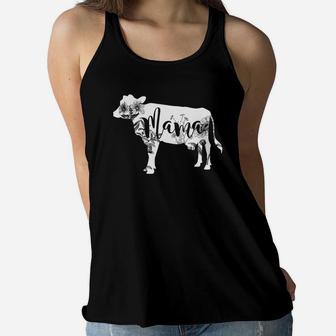 Mama Cow Calf Floral Flower Cute Gift Ladies Flowy Tank - Seseable