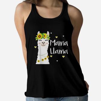 Mama Llama Sunflower Cute Llamas Funny Mom Mothers Day Gift Ladies Flowy Tank - Seseable