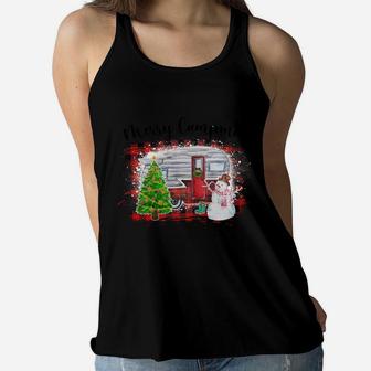 Merry Campmas Funny Gift For Camping Lovers Christmas Holiday Women Flowy Tank - Seseable