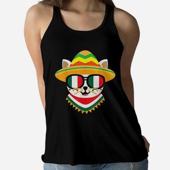 Mexican Cat Funny Taco Cinco De Mayo Cat Mom Ladies Flowy Tank - Seseable