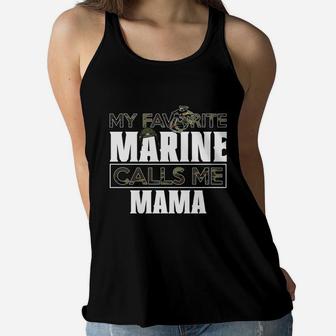 Military My Favorite Marine Calls Me Mama Ladies Flowy Tank - Seseable