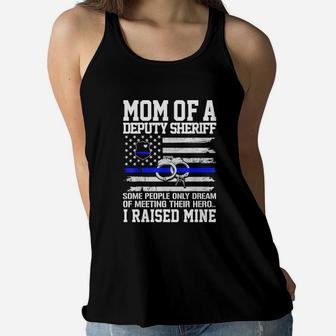 Mom Of A Deputy Sheriff Mother Thin Blue Line American Flag Shirt Ladies Flowy Tank - Seseable