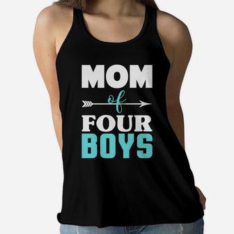 Mom Of Four Boys Mothers Day Four Kids Mommy Ladies Flowy Tank - Seseable