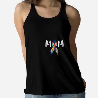 Mom Support Awareness Autistic Parents Gifts Ladies Flowy Tank - Seseable
