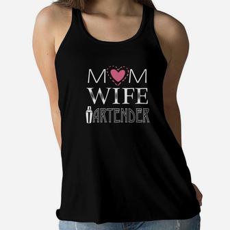 Mom Wife Bartender Happy Mother Mama Mommy Lover Ladies Flowy Tank - Seseable
