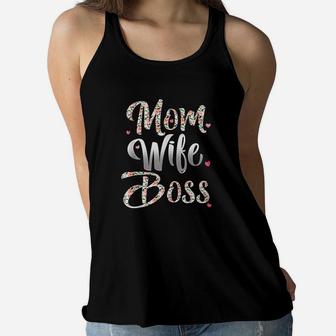 Mom Wife Boss Mothers Day Gift For Boss Moms Ladies Flowy Tank - Seseable