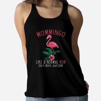 Mommingo Like An Mom Only Awesome Floral Flamingo Ladies Flowy Tank - Seseable