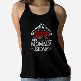 Mommy Bear Christmas Pajama Red Plaid Ladies Flowy Tank - Seseable
