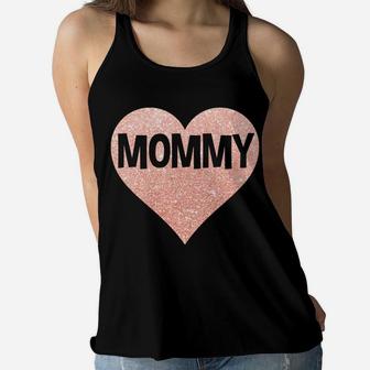 Mommy Rose Gold Glitter Love Heart Mothers Day Ladies Flowy Tank - Seseable