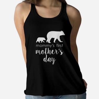 Mommys First Mothers Day Bear Mothers Gift Mama Ladies Flowy Tank - Seseable