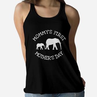 Mommys First Mothers Day Elephant Lovers Ladies Flowy Tank - Seseable
