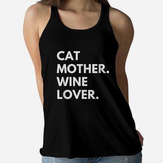 Mother Wine Lover Funny Cat Owner Ladies Flowy Tank - Seseable