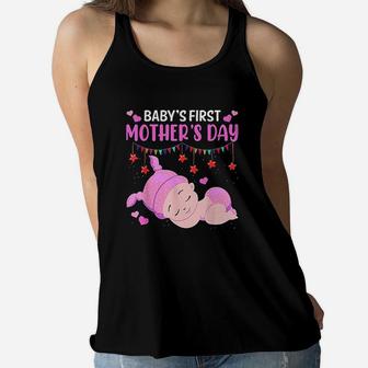 Mothers Day Babys First Mothers Day Ladies Flowy Tank - Seseable