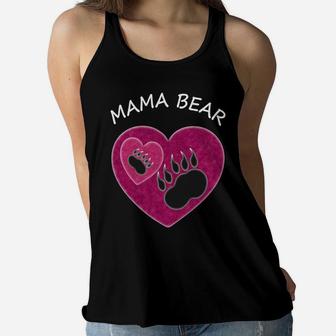 Mothers Day Heart Mama Bear Cute Paw Of A Bear Ladies Flowy Tank - Seseable