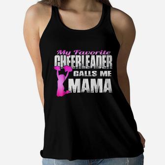 My Favorite Cheerleader Calls Me Mama Cheer Mom Ladies Flowy Tank - Seseable