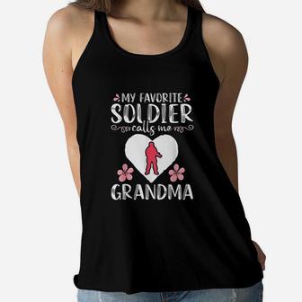 My Favorite Soldier Calls Me Grandma Mom Proud Army Gift Ladies Flowy Tank - Seseable