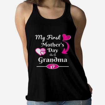 My First Mothers Day As Grandma Cute Gift For Mother Ladies Flowy Tank - Seseable