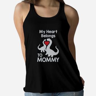My Heart Belongs To Mommy Cute T-rex Love Mothers Day Ladies Flowy Tank - Seseable