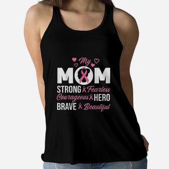 My Mom Pink Ribbon Warrior Inspirational Ladies Flowy Tank - Seseable