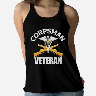 Navy Corpsman Navy Veteran Gift Ideas Ladies Flowy Tank - Seseable