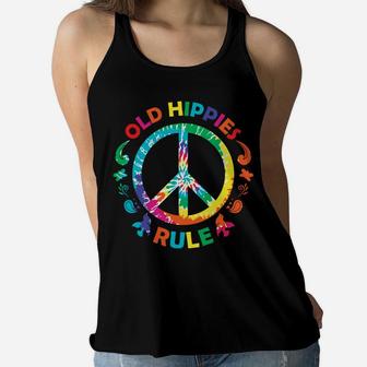 Old Hippies Rule Tie Dye Peace Sign Vinatge Hippie Women Flowy Tank - Seseable