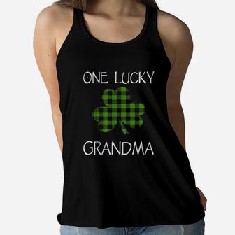 One Lucky Grandma St Patricks Day Shamrock Plaid Grandmother Ladies Flowy Tank - Seseable