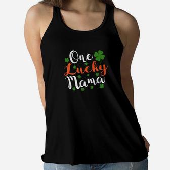 One Lucky Mama Clover Women St Patricks Day Mom Mother Ladies Flowy Tank - Seseable