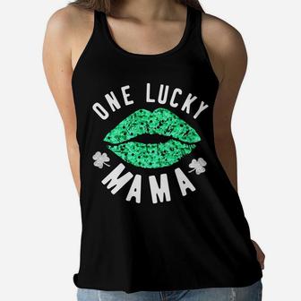 One Lucky Mama Green Lips St Patricks Day Ladies Flowy Tank - Seseable