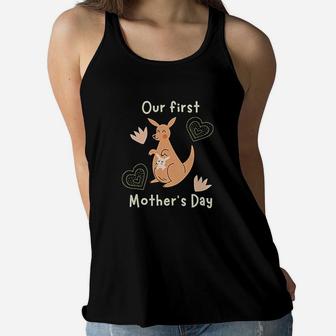 Our First Mothers Day Kangurul Funny Animal Lover Ladies Flowy Tank - Seseable