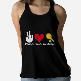 Paddleball Sports Mom Dad Retirement Peace Love Pickleball Ladies Flowy Tank - Seseable