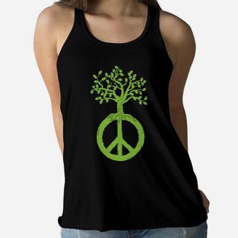 Peace Green Tree Hippie Peace Sign Inclusion Women Flowy Tank - Seseable