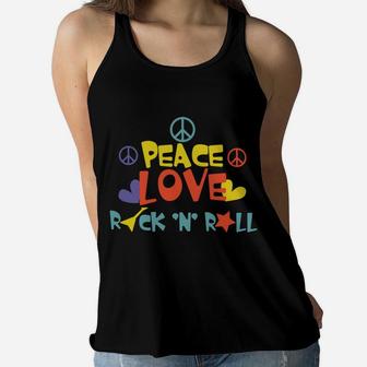 Peace Love Rock Roll Hippie Heart Peace Sign Women Flowy Tank - Seseable