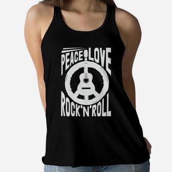 Peace Love Rock Roll Sign Hippie Funny Gift Women Flowy Tank - Seseable