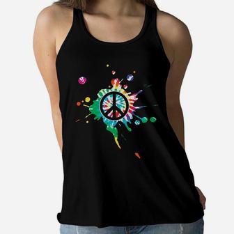 Peace Sign Patriotic Hippie Tie Dye Watercolor Gift Women Flowy Tank - Seseable