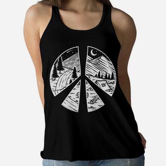 Peace Sign Peaceful Camping Night Gift For Hippie Lovers Women Flowy Tank - Seseable